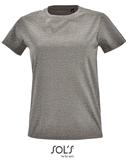 Women´s Round Neck Fitted T-Shirt Imperial zum Besticken und Bedrucken in der Farbe Grey Melange mit Ihren Logo, Schriftzug oder Motiv.