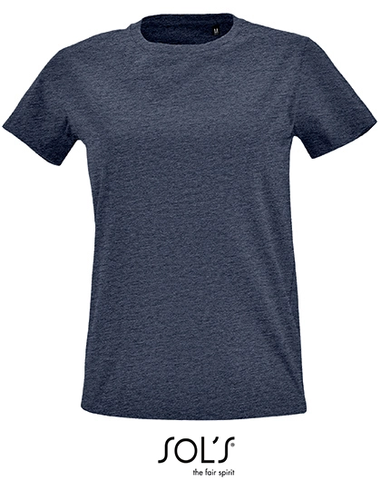 Women´s Round Neck Fitted T-Shirt Imperial zum Besticken und Bedrucken in der Farbe Heather Denim mit Ihren Logo, Schriftzug oder Motiv.