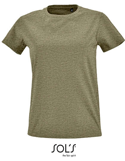Women´s Round Neck Fitted T-Shirt Imperial zum Besticken und Bedrucken in der Farbe Heather Khaki mit Ihren Logo, Schriftzug oder Motiv.