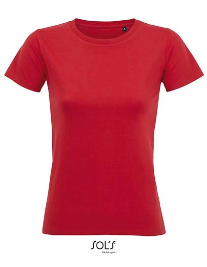 Women´s Round Neck Fitted T-Shirt Imperial zum Besticken und Bedrucken in der Farbe Red mit Ihren Logo, Schriftzug oder Motiv.