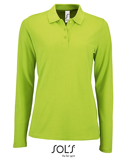 Women´s Long-Sleeve Piqué Polo Shirt Perfect zum Besticken und Bedrucken in der Farbe Apple Green mit Ihren Logo, Schriftzug oder Motiv.