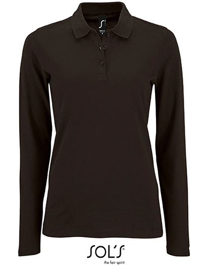 Women´s Long-Sleeve Piqué Polo Shirt Perfect zum Besticken und Bedrucken in der Farbe Black mit Ihren Logo, Schriftzug oder Motiv.