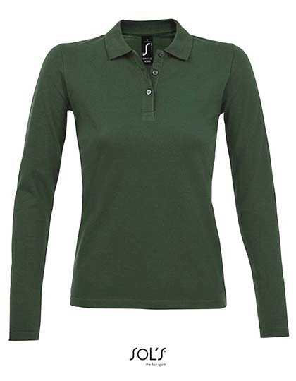 Women´s Long-Sleeve Piqué Polo Shirt Perfect zum Besticken und Bedrucken in der Farbe Bottle Green mit Ihren Logo, Schriftzug oder Motiv.