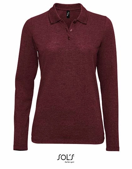 Women´s Long-Sleeve Piqué Polo Shirt Perfect zum Besticken und Bedrucken in der Farbe Heather Oxblood mit Ihren Logo, Schriftzug oder Motiv.