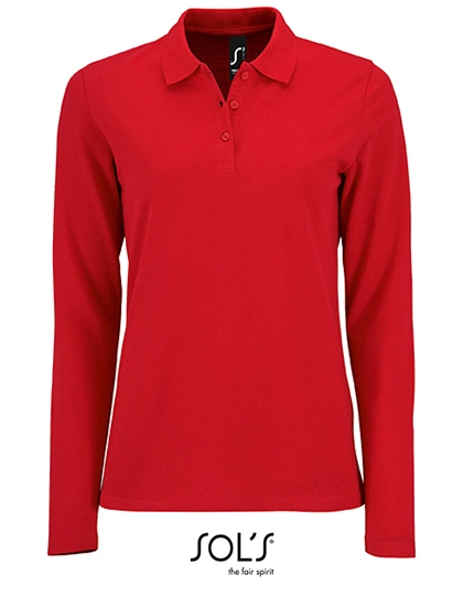 Women´s Long-Sleeve Piqué Polo Shirt Perfect zum Besticken und Bedrucken in der Farbe Red mit Ihren Logo, Schriftzug oder Motiv.