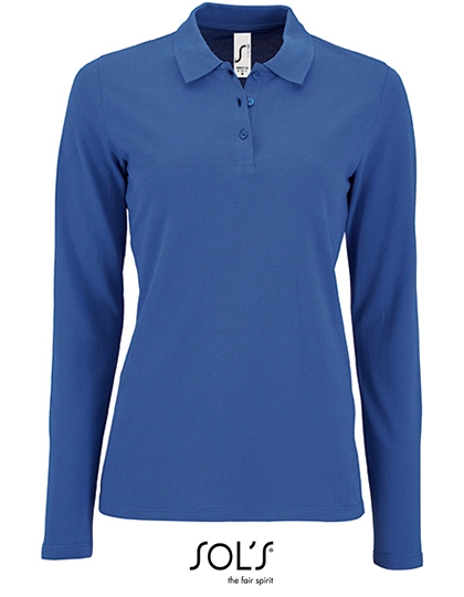 Women´s Long-Sleeve Piqué Polo Shirt Perfect zum Besticken und Bedrucken in der Farbe Royal Blue mit Ihren Logo, Schriftzug oder Motiv.