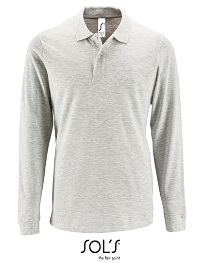 Men´s Long-Sleeve Piqué Polo Shirt Perfect zum Besticken und Bedrucken in der Farbe Ash (Heather) mit Ihren Logo, Schriftzug oder Motiv.