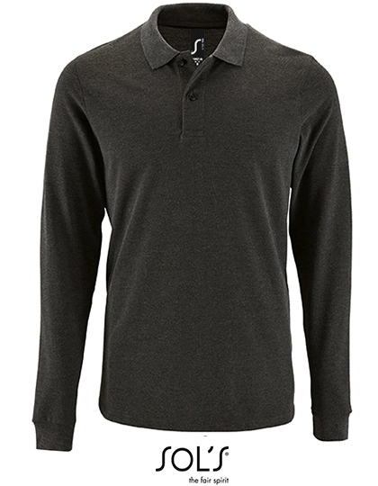 Men´s Long-Sleeve Piqué Polo Shirt Perfect zum Besticken und Bedrucken in der Farbe Charcoal Melange mit Ihren Logo, Schriftzug oder Motiv.