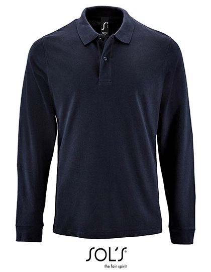 Men´s Long-Sleeve Piqué Polo Shirt Perfect zum Besticken und Bedrucken in der Farbe French Navy mit Ihren Logo, Schriftzug oder Motiv.