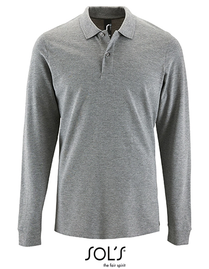 Men´s Long-Sleeve Piqué Polo Shirt Perfect zum Besticken und Bedrucken in der Farbe Grey Melange mit Ihren Logo, Schriftzug oder Motiv.