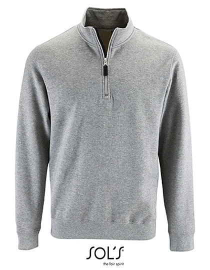 Men´s Zip High Collar Sweatshirt Stan zum Besticken und Bedrucken in der Farbe Grey Melange mit Ihren Logo, Schriftzug oder Motiv.