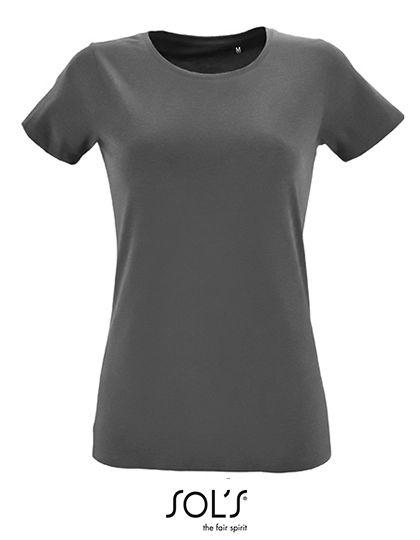 Women´s Round Neck Fitted T-Shirt Regent zum Besticken und Bedrucken in der Farbe Dark Grey (Solid) mit Ihren Logo, Schriftzug oder Motiv.