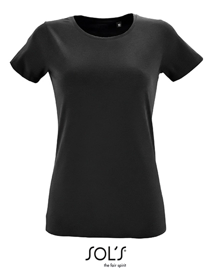 Women´s Round Neck Fitted T-Shirt Regent zum Besticken und Bedrucken in der Farbe Deep Black mit Ihren Logo, Schriftzug oder Motiv.