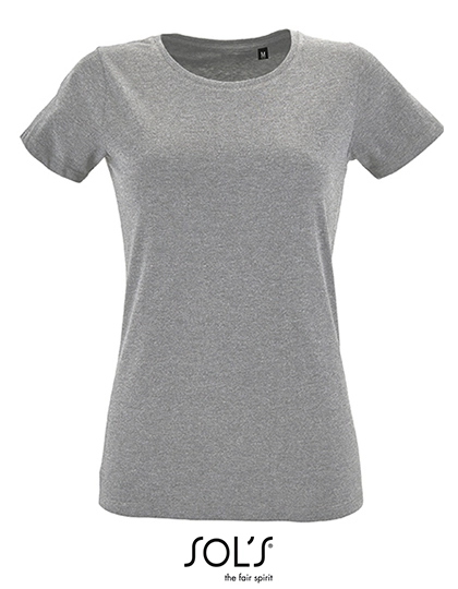 Women´s Round Neck Fitted T-Shirt Regent zum Besticken und Bedrucken in der Farbe Grey Melange mit Ihren Logo, Schriftzug oder Motiv.