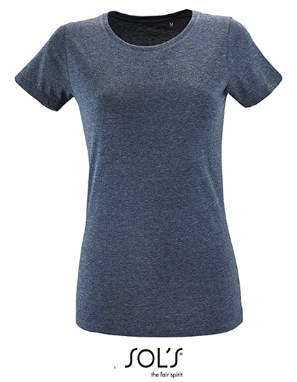 Women´s Round Neck Fitted T-Shirt Regent zum Besticken und Bedrucken in der Farbe Heather Denim mit Ihren Logo, Schriftzug oder Motiv.
