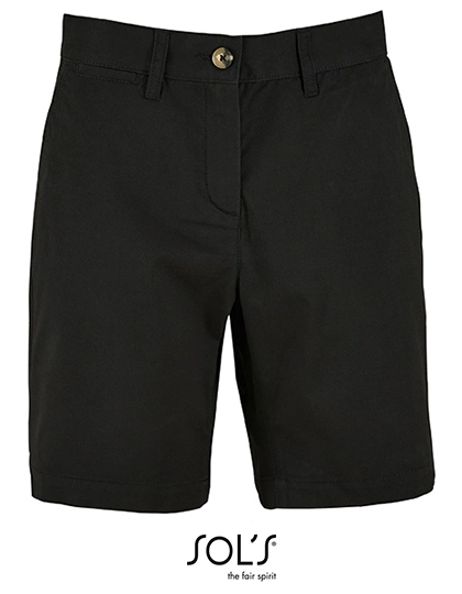 Women´s Chino Bermuda Shorts Jasper zum Besticken und Bedrucken in der Farbe Black mit Ihren Logo, Schriftzug oder Motiv.