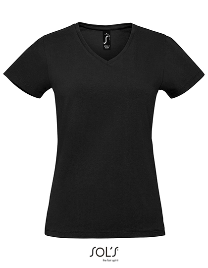 Women´s Imperial V-Neck T-Shirt zum Besticken und Bedrucken in der Farbe Deep Black mit Ihren Logo, Schriftzug oder Motiv.