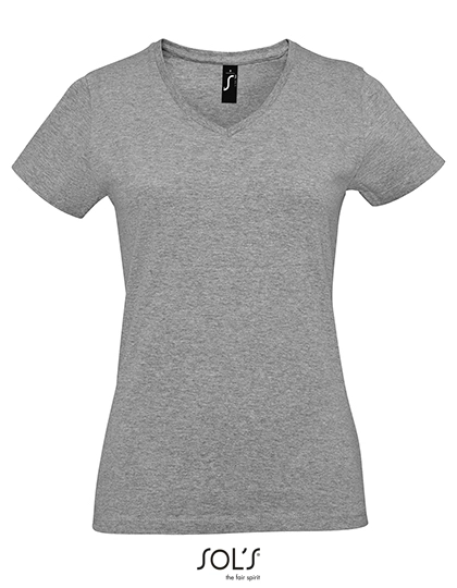 Women´s Imperial V-Neck T-Shirt zum Besticken und Bedrucken in der Farbe Grey Melange mit Ihren Logo, Schriftzug oder Motiv.