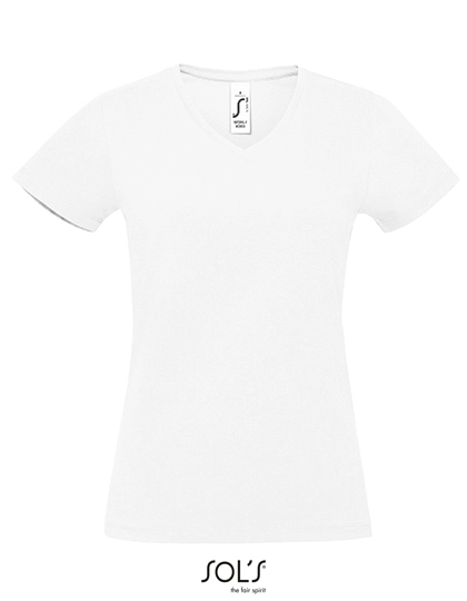 Women´s Imperial V-Neck T-Shirt zum Besticken und Bedrucken in der Farbe White mit Ihren Logo, Schriftzug oder Motiv.