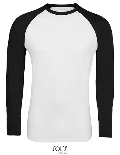 Men´s Funky Long Sleeve T-Shirt zum Besticken und Bedrucken in der Farbe White-Deep Black mit Ihren Logo, Schriftzug oder Motiv.