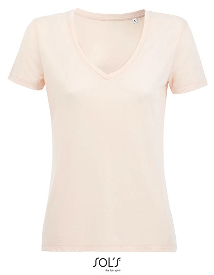 Women´s Flowy V-Neck T-Shirt Motion zum Besticken und Bedrucken in der Farbe Creamy Pink mit Ihren Logo, Schriftzug oder Motiv.