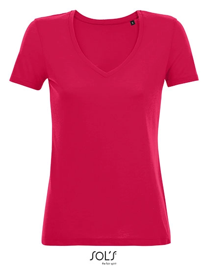 Women´s Flowy V-Neck T-Shirt Motion zum Besticken und Bedrucken in der Farbe Dark Pink mit Ihren Logo, Schriftzug oder Motiv.