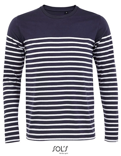 Men´s Long Sleeve Striped T-Shirt Matelot zum Besticken und Bedrucken in der Farbe French Navy-White mit Ihren Logo, Schriftzug oder Motiv.