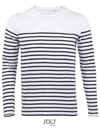 Men´s Long Sleeve Striped T-Shirt Matelot zum Besticken und Bedrucken in der Farbe White-Navy mit Ihren Logo, Schriftzug oder Motiv.