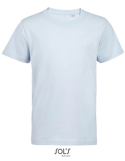 Kids´ Round Neck T-Shirt Martin zum Besticken und Bedrucken in der Farbe Creamy Blue mit Ihren Logo, Schriftzug oder Motiv.