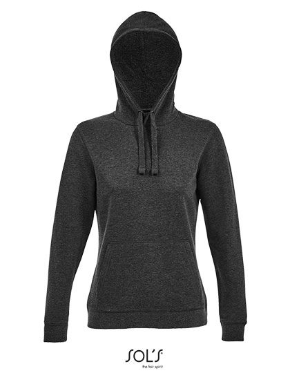 Women´s Hooded Sweatshirt Spencer zum Besticken und Bedrucken in der Farbe Heather Charcoal Melange mit Ihren Logo, Schriftzug oder Motiv.