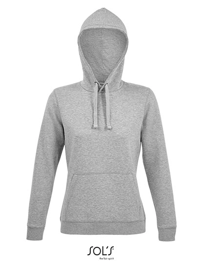 Women´s Hooded Sweatshirt Spencer zum Besticken und Bedrucken in der Farbe Heather Grey Melange mit Ihren Logo, Schriftzug oder Motiv.
