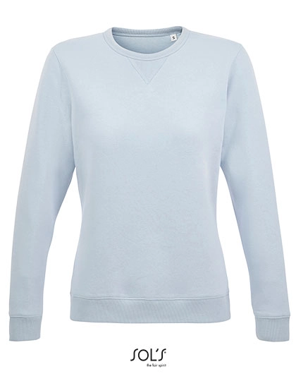 Women´s Round Neck Sweatshirt Sully zum Besticken und Bedrucken in der Farbe Creamy Blue mit Ihren Logo, Schriftzug oder Motiv.