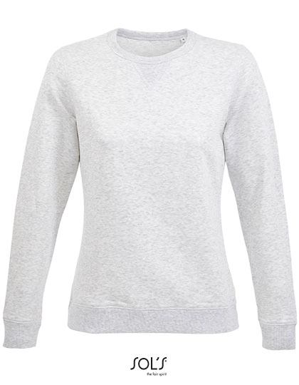 Women´s Round Neck Sweatshirt Sully zum Besticken und Bedrucken in der Farbe Heather Ash mit Ihren Logo, Schriftzug oder Motiv.