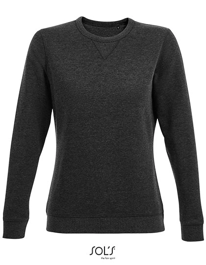 Women´s Round Neck Sweatshirt Sully zum Besticken und Bedrucken in der Farbe Heather Charcoal Melange mit Ihren Logo, Schriftzug oder Motiv.