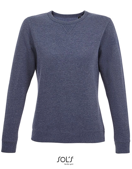 Women´s Round Neck Sweatshirt Sully zum Besticken und Bedrucken in der Farbe Heather Denim mit Ihren Logo, Schriftzug oder Motiv.