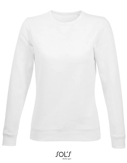 Women´s Round Neck Sweatshirt Sully zum Besticken und Bedrucken in der Farbe White mit Ihren Logo, Schriftzug oder Motiv.