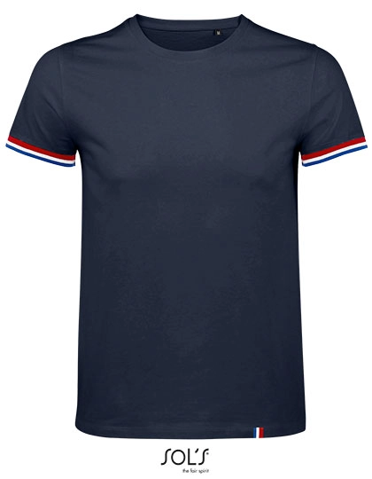 Men´s Short Sleeve T-Shirt Rainbow zum Besticken und Bedrucken in der Farbe French Navy-Royal Blue (Striped) mit Ihren Logo, Schriftzug oder Motiv.