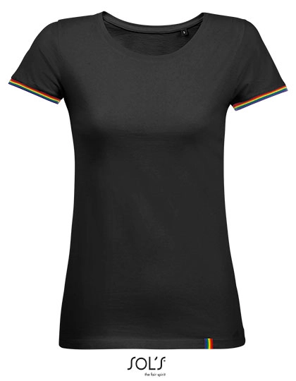 Women´s Short Sleeve T-Shirt Rainbow zum Besticken und Bedrucken in der Farbe Deep Black-Multicolore mit Ihren Logo, Schriftzug oder Motiv.