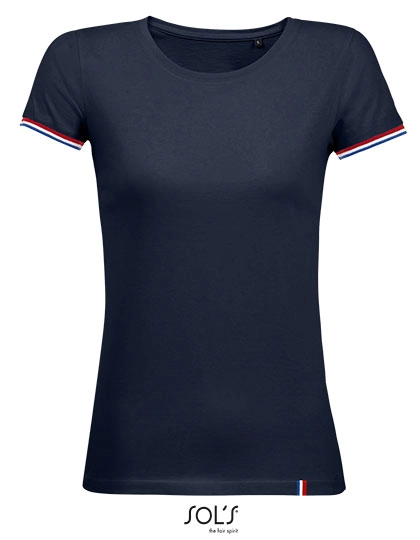 Women´s Short Sleeve T-Shirt Rainbow zum Besticken und Bedrucken in der Farbe French Navy-Royal Blue (Striped) mit Ihren Logo, Schriftzug oder Motiv.