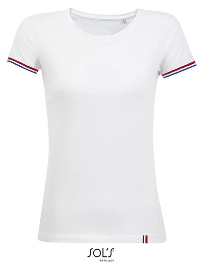 Women´s Short Sleeve T-Shirt Rainbow zum Besticken und Bedrucken in der Farbe White-Royal Blue (Striped) mit Ihren Logo, Schriftzug oder Motiv.