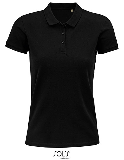 Women´s Planet Polo Shirt zum Besticken und Bedrucken in der Farbe Black mit Ihren Logo, Schriftzug oder Motiv.