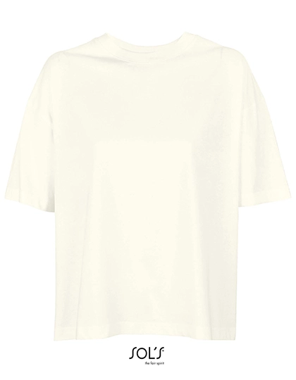 Women´s Boxy Oversized T-Shirt zum Besticken und Bedrucken in der Farbe Creamy White mit Ihren Logo, Schriftzug oder Motiv.