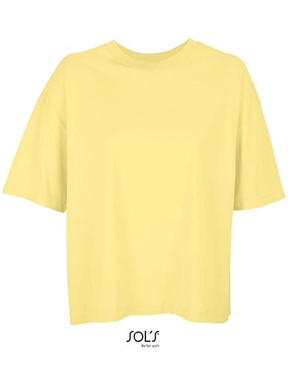 Women´s Boxy Oversized T-Shirt zum Besticken und Bedrucken in der Farbe Light Yellow mit Ihren Logo, Schriftzug oder Motiv.