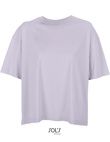 Women´s Boxy Oversized T-Shirt zum Besticken und Bedrucken in der Farbe Lilac mit Ihren Logo, Schriftzug oder Motiv.