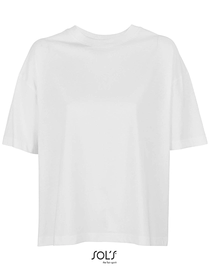 Women´s Boxy Oversized T-Shirt zum Besticken und Bedrucken in der Farbe White mit Ihren Logo, Schriftzug oder Motiv.