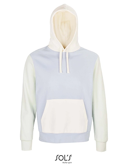 Unisex Collins Hooded Sweatshirt zum Besticken und Bedrucken in der Farbe Creamy Blue-Creamy White-Creamy Green mit Ihren Logo, Schriftzug oder Motiv.