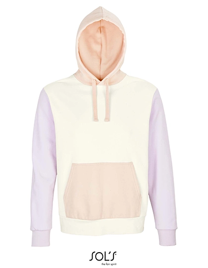 Unisex Collins Hooded Sweatshirt zum Besticken und Bedrucken in der Farbe Off White-Creamy Pink-Creamy Blue mit Ihren Logo, Schriftzug oder Motiv.