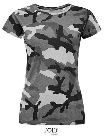 Women´s Camo T-Shirt zum Besticken und Bedrucken in der Farbe Grey Camo mit Ihren Logo, Schriftzug oder Motiv.