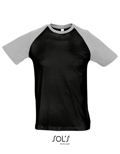 Raglan T-Shirt Funky 150 zum Besticken und Bedrucken in der Farbe Black-Grey Melange mit Ihren Logo, Schriftzug oder Motiv.