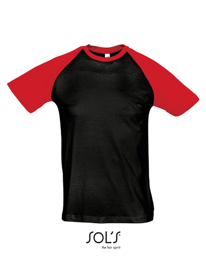 Raglan T-Shirt Funky 150 zum Besticken und Bedrucken in der Farbe Black-Red mit Ihren Logo, Schriftzug oder Motiv.